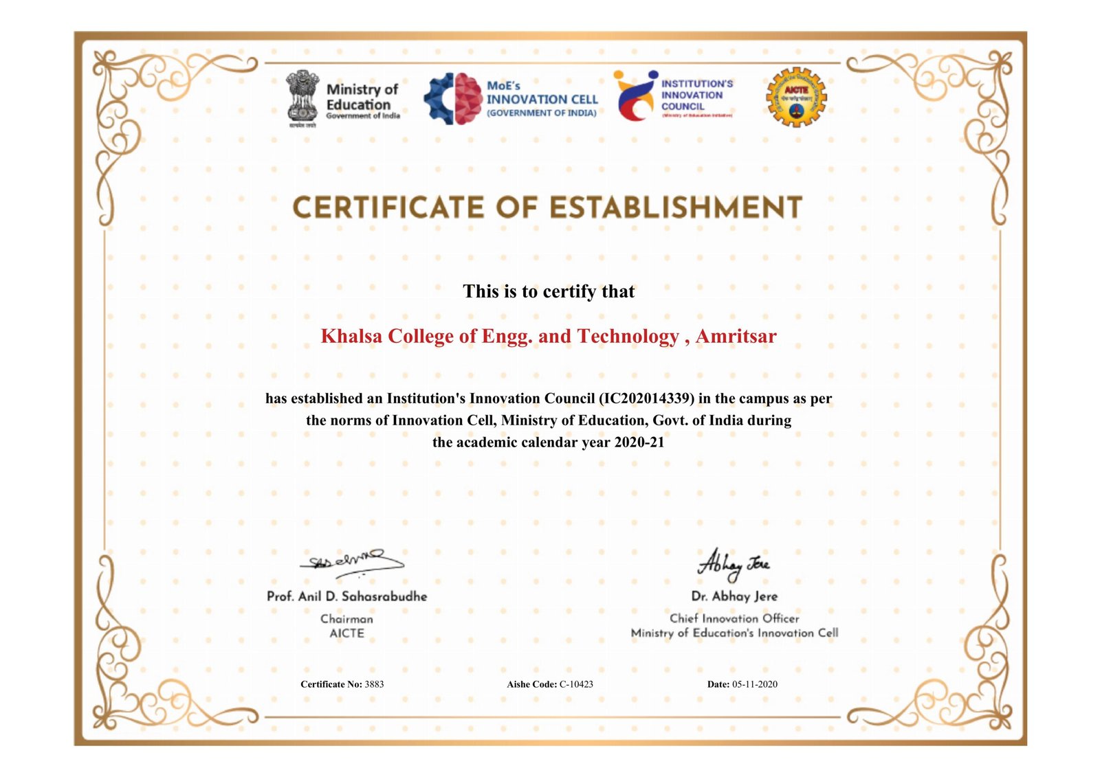 EstablismentCertificate